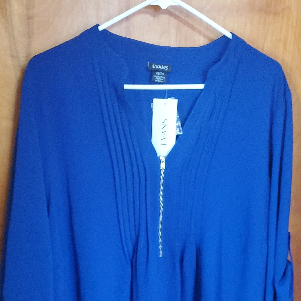 Evans Blue Zip-Up Blouse